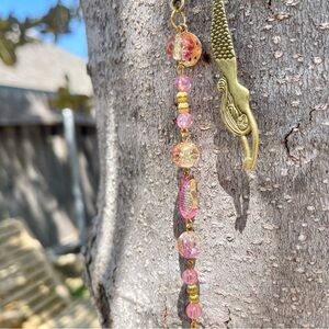 Antique bronze Mermaid Bookmark with Pink beads, a fish and starfish charm